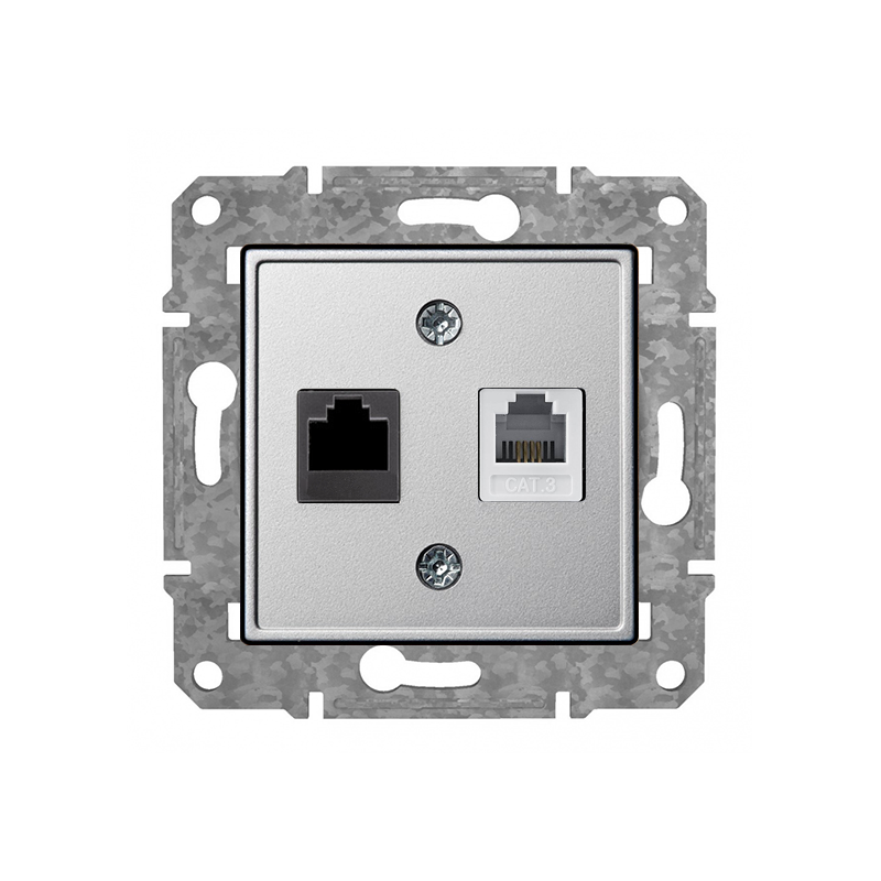 Розетка RJ11 Cat3 X RJ45 Cat6 "Алюминий" Epsilon