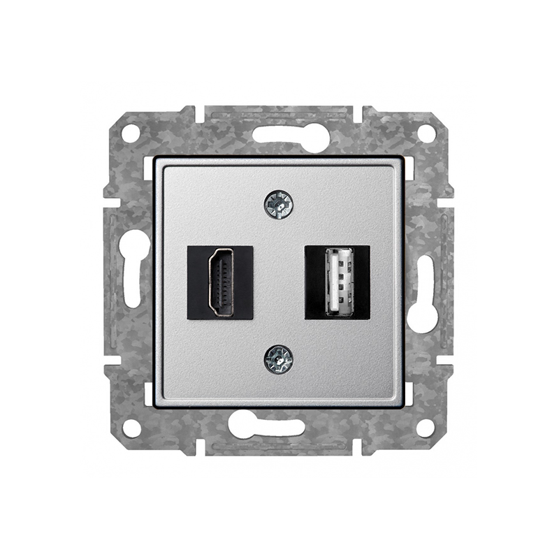 Розетка HDMI+USB "Алюминий" Epsilon