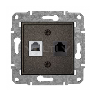 Розетка RJ11 Cat3 X RJ45 Cat6 "Антрацит" Epsilon