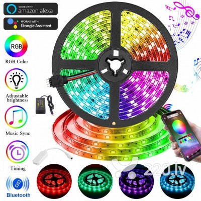 Mitrumizturigais RGB LED lentes 5m komplekts ar Bluetooth vadību 