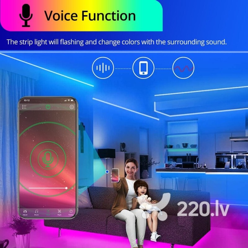 RGB LED lentes komplekts 5m ar WIFI vadību IP20 60leds/m